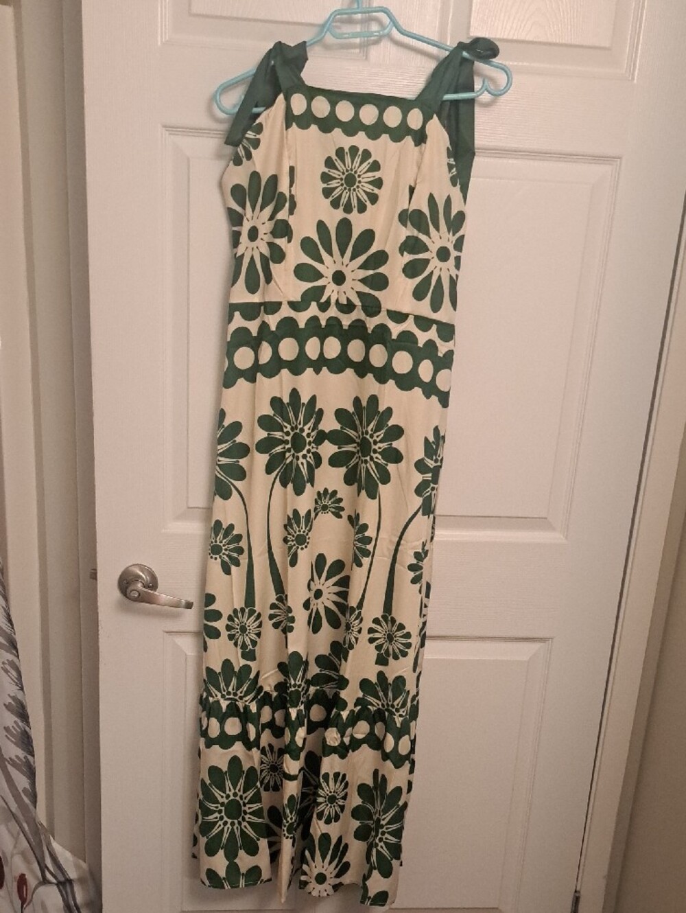Green & Cream Mod Floral Tie-Strap Maxi Dress – XL / 14–16 New - Picture 6 of 7